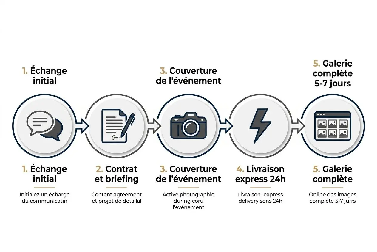 Processus clair d’un photographe événement: couverture, livraison express et galerie complète par notre photographe événement à Bruxelles.